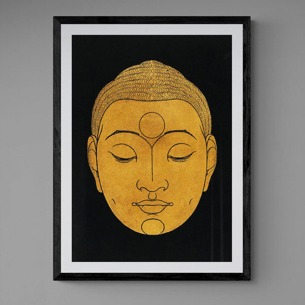 Gold Buddha Head Antique Poster vintage wall art print - Ink North 