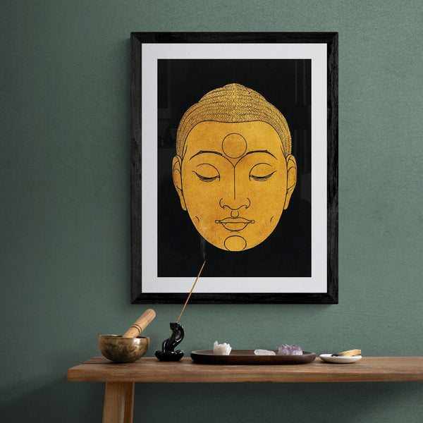 Gold Buddha Head Antique Poster vintage wall art print - Ink North 