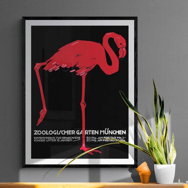 Munich Zoo Advert Flamingo Poster vintage wall art print - Ink North 