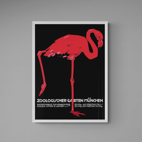 Munich Zoo Advert Flamingo Poster vintage wall art print - Ink North 