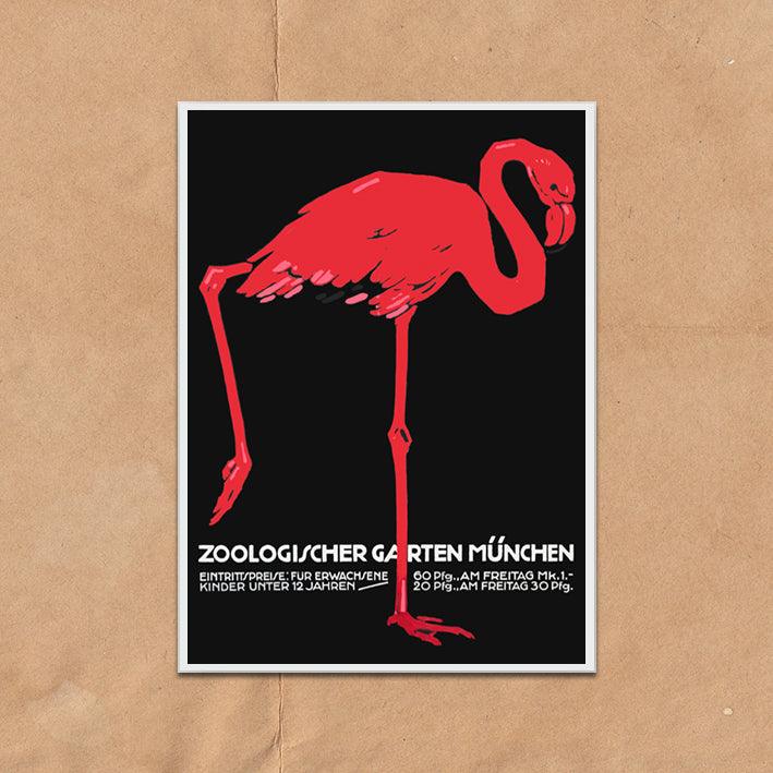 Munich Zoo Advert Flamingo Poster vintage wall art print - Ink North 