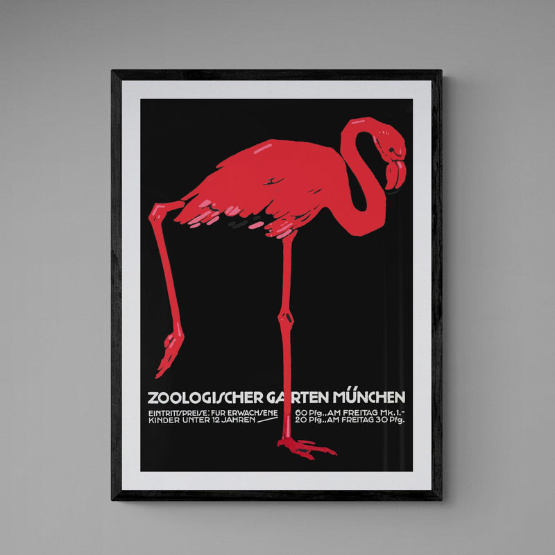 Munich Zoo Advert Flamingo Poster vintage wall art print - Ink North 