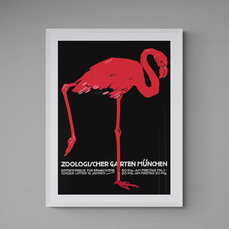 Munich Zoo Advert Flamingo Poster vintage wall art print - Ink North 