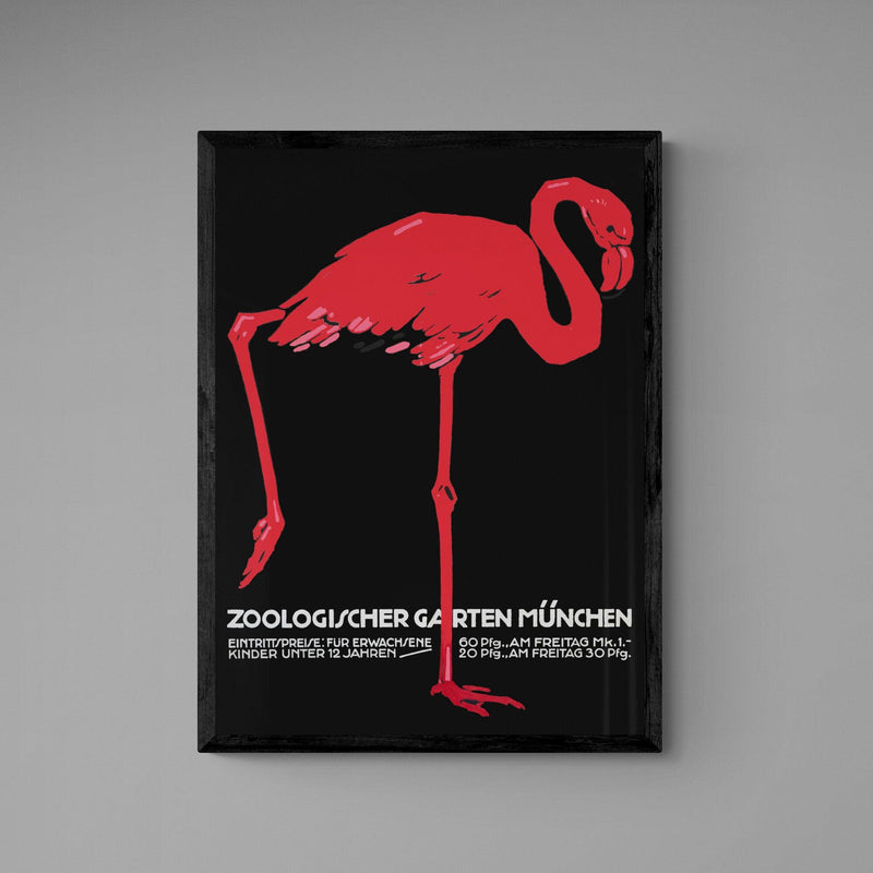 Munich Zoo Advert Flamingo Poster vintage wall art print - Ink North 