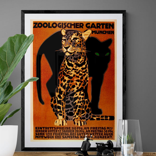 Munich Zoo Advert Leopard Poster vintage wall art print - Ink North 