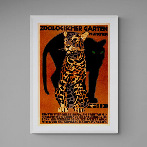 Munich Zoo Advert Leopard Poster vintage wall art print - Ink North 