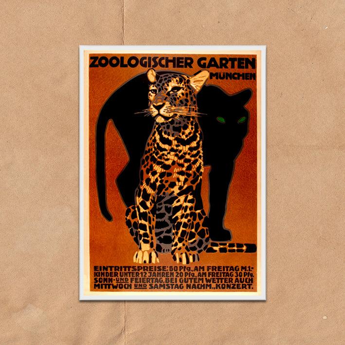 Munich Zoo Advert Leopard Poster vintage wall art print - Ink North 