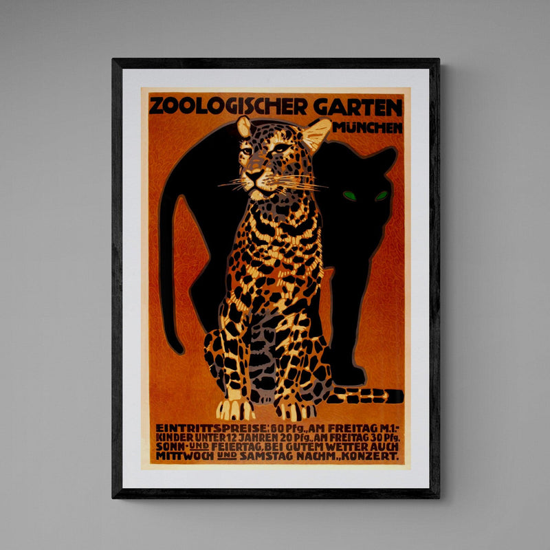 Munich Zoo Advert Leopard Poster vintage wall art print - Ink North 