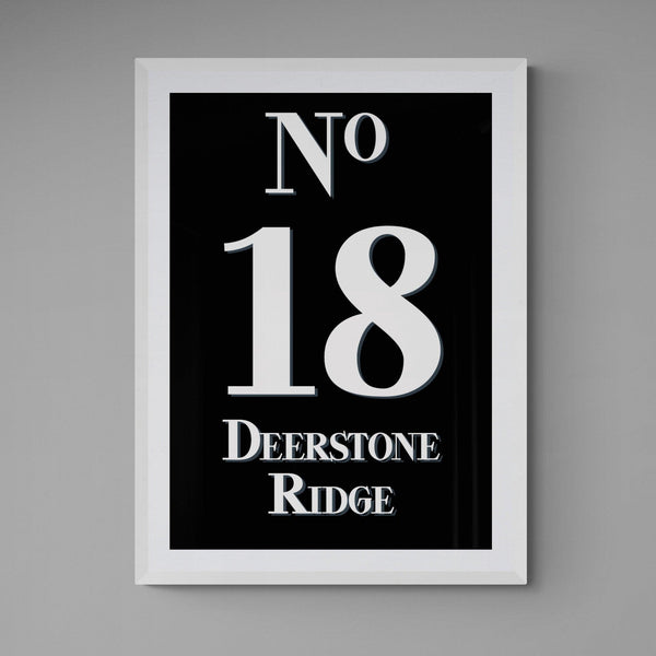 Personalised House Number Street Address Poster Print Vintage Style Black White - Ink North 