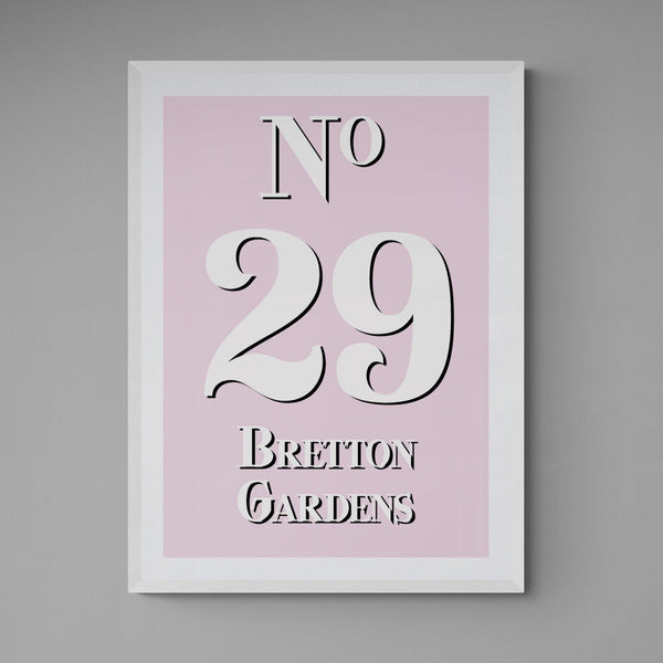 Personalised House Number Street Address Poster Print Vintage Style Pink - Ink North 