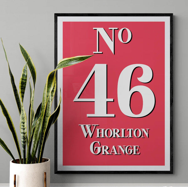 Personalised House Number Street Address Poster Print Vintage Style Red - Ink North 