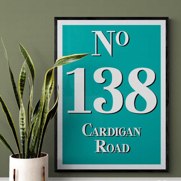 Personalised House Number Street Address Poster Print Vintage Style Teal - Ink North 