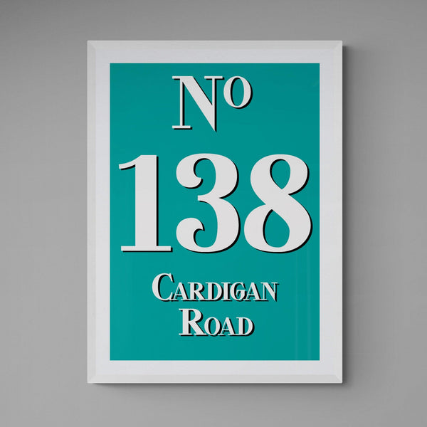 Personalised House Number Street Address Poster Print Vintage Style Teal - Ink North 