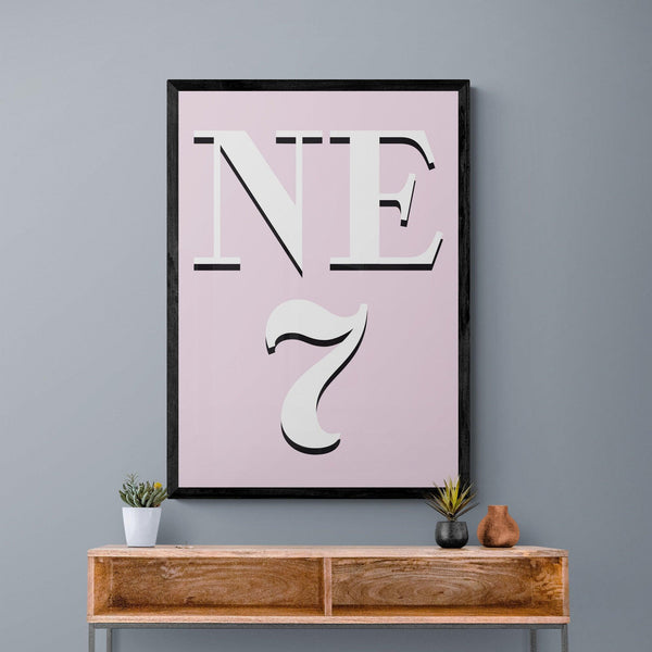 Personalised Postcode Poster Print Vintage Style Pink - Ink North 