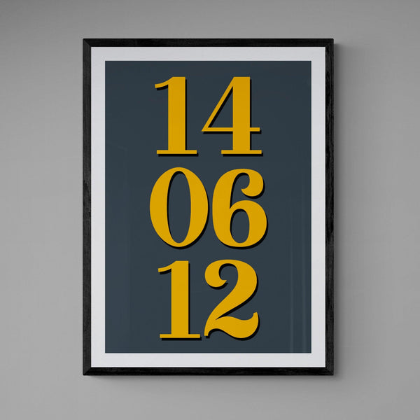 Personalised Special Date Poster Print Vintage Style Grey Blue Yellow - Ink North 