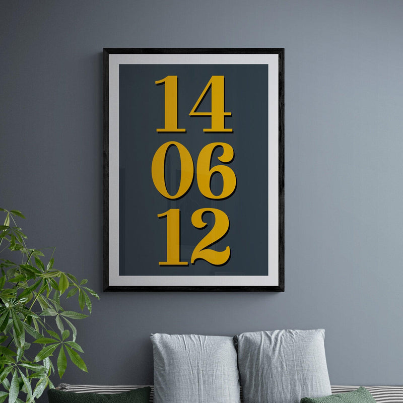 Personalised Special Date Poster Print Vintage Style Grey Blue Yellow - Ink North 