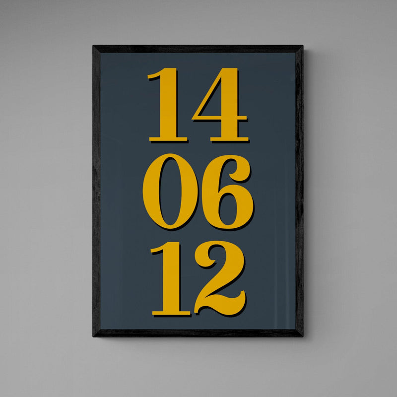 Personalised Special Date Poster Print Vintage Style Grey Blue Yellow - Ink North 