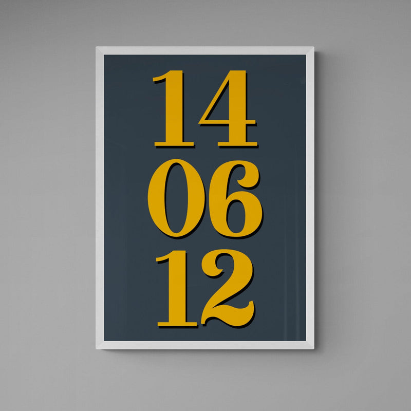 Personalised Special Date Poster Print Vintage Style Grey Blue Yellow - Ink North 