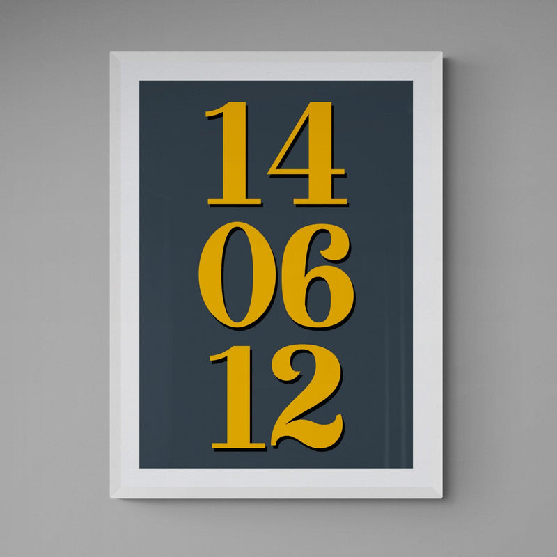 Personalised Special Date Poster Print Vintage Style Grey Blue Yellow - Ink North 