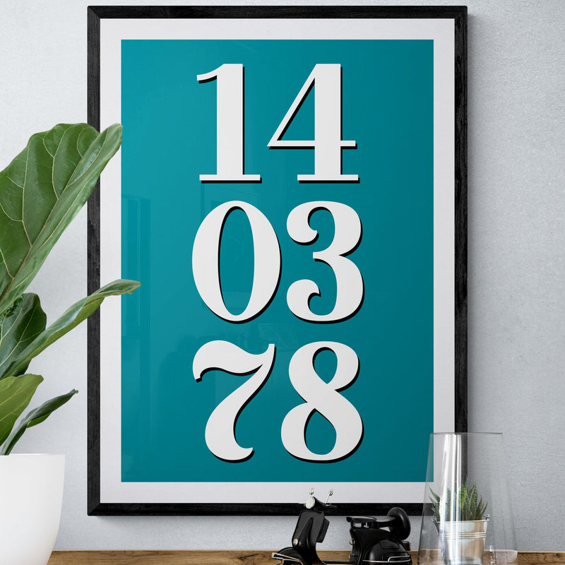 Personalised Special Date Poster Print Vintage Style Teal - Ink North 