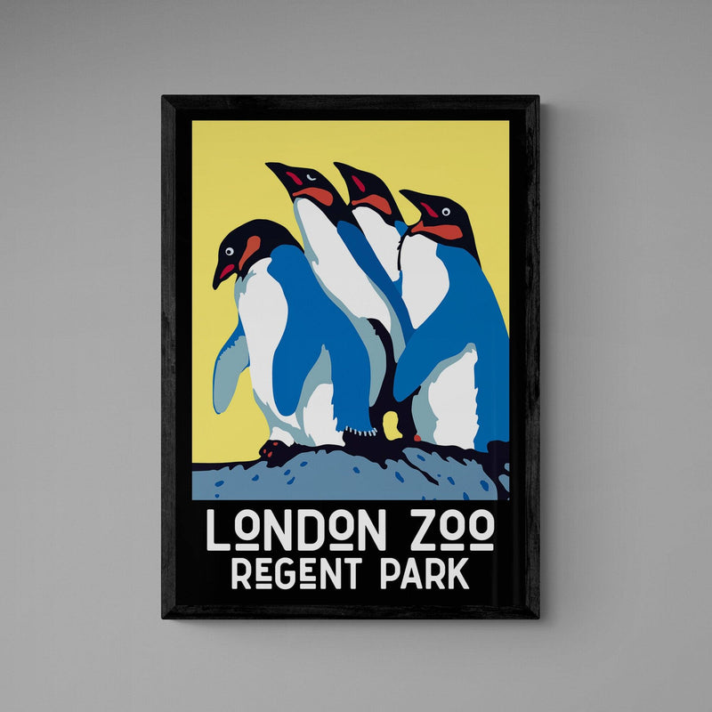 Visit London Zoo Advert Penguins Poster vintage wall art print - Ink North 