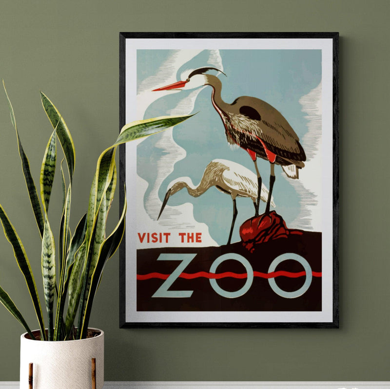 Visit The Zoo Advert Poster vintage wall art print - Ink North 