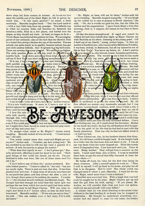 Be Awesome Book Page Typography Quote Poster Wall Art Print - Ink North 