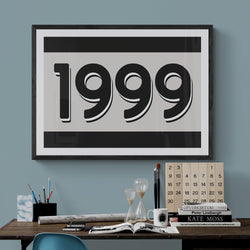 Custom Personalised Year Poster Retro Art Print Black and White - Ink North 