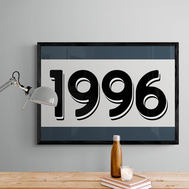 Custom Personalised Year Poster Retro Art Print Grey Blue - Ink North 