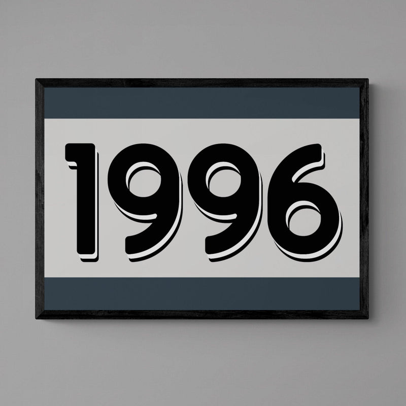 Custom Personalised Year Poster Retro Art Print Grey Blue - Ink North 