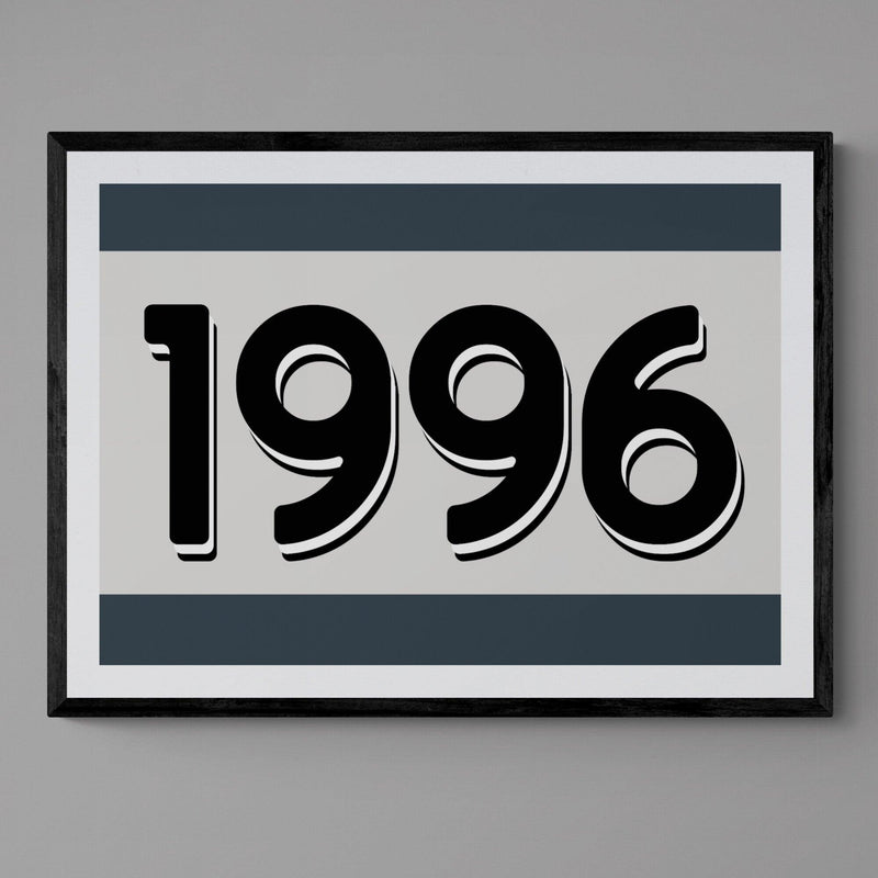 Custom Personalised Year Poster Retro Art Print Grey Blue - Ink North 