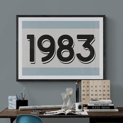 Custom Personalised Year Poster Retro Art Print Light Blue - Ink North 