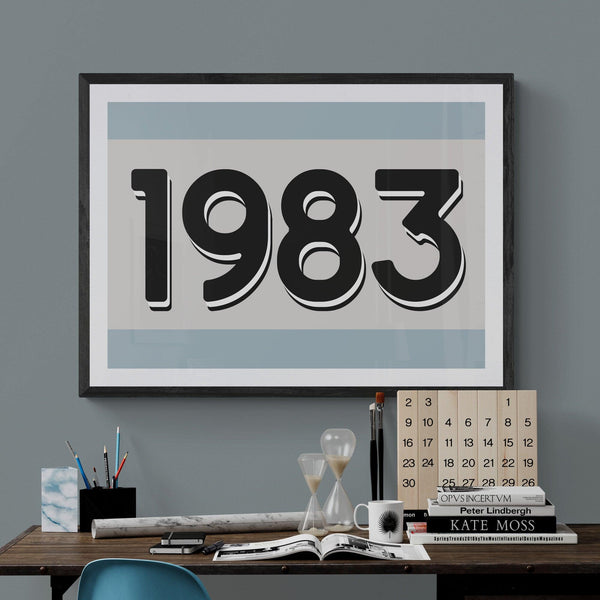 Custom Personalised Year Poster Retro Art Print Light Blue - Ink North 