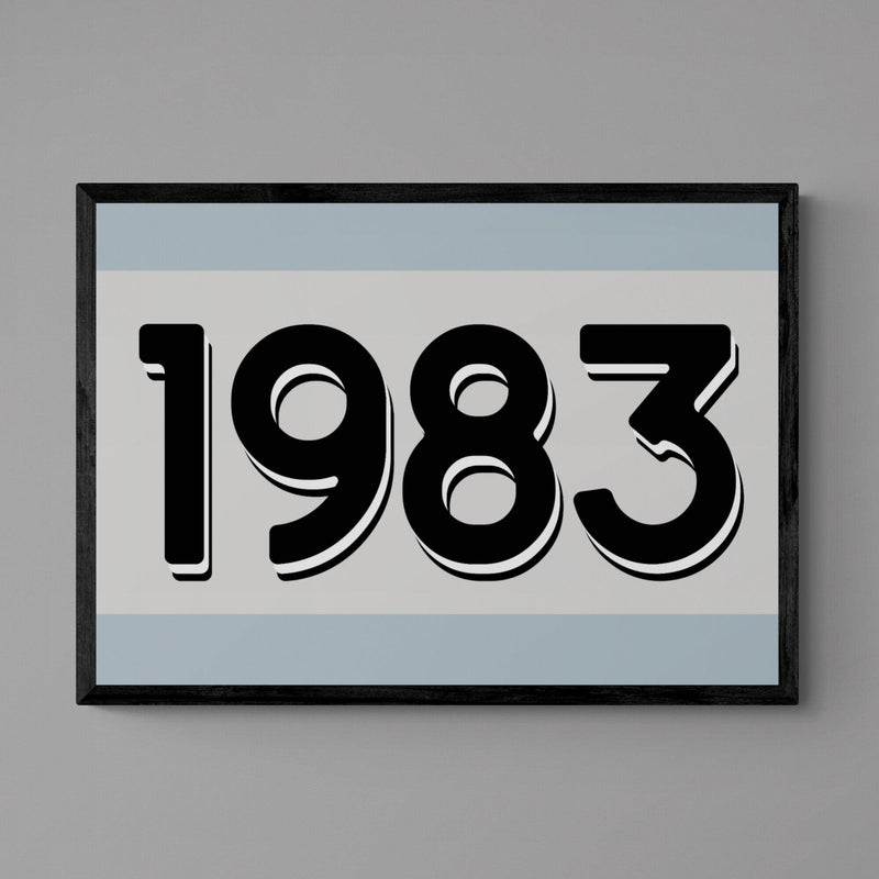 Custom Personalised Year Poster Retro Art Print Light Blue - Ink North 