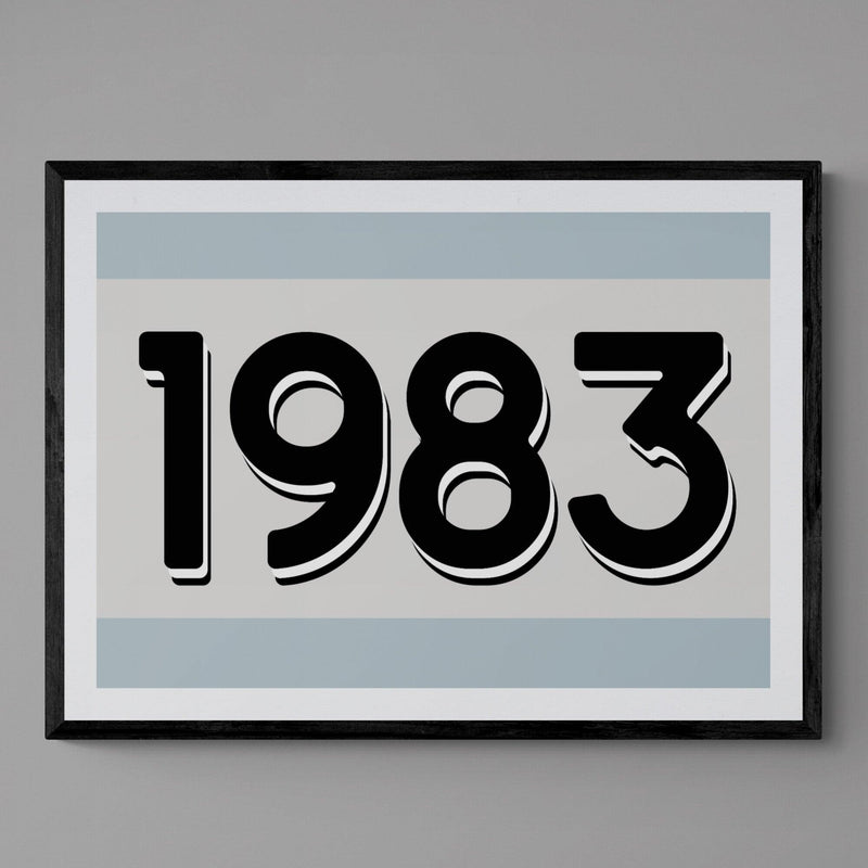 Custom Personalised Year Poster Retro Art Print Light Blue - Ink North 