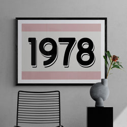 Custom Personalised Year Poster Retro Art Print Pink - Ink North 