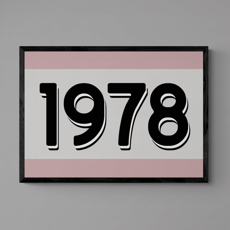 Custom Personalised Year Poster Retro Art Print Pink - Ink North 