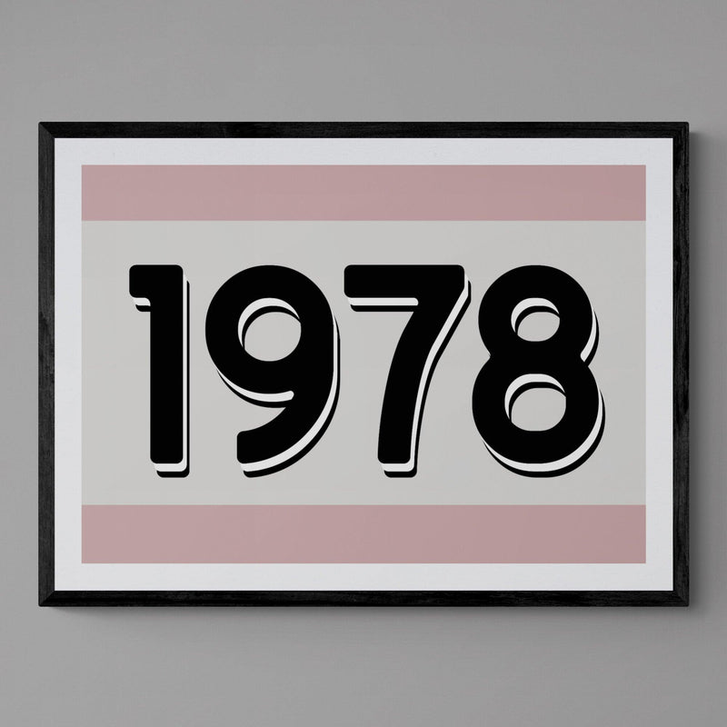 Custom Personalised Year Poster Retro Art Print Pink - Ink North 