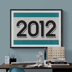 Custom Personalised Year Poster Retro Art Print Teal - Ink North 