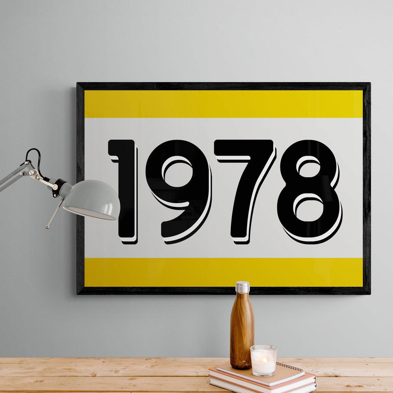 Custom Personalised Year Poster Retro Art Print Yellow - Ink North 