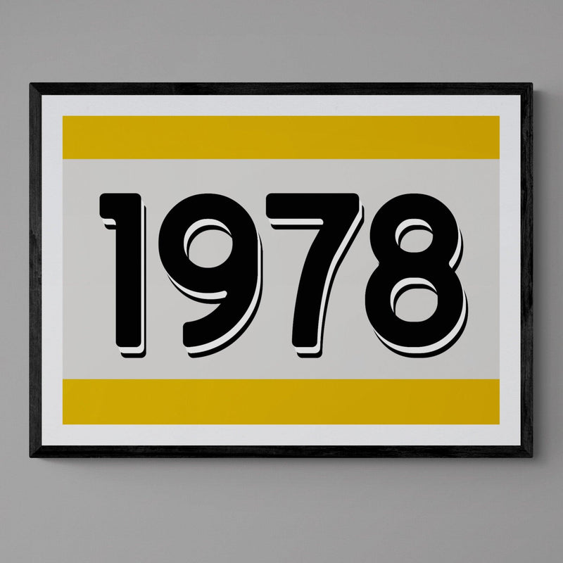 Custom Personalised Year Poster Retro Art Print Yellow - Ink North 