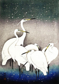 Egrets Japanese Crane Bird Illustration Wall Art Print Poster - Ink North 