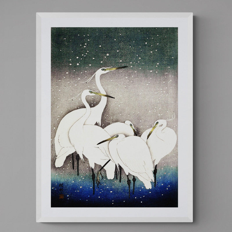 Egrets Japanese Crane Bird Illustration Wall Art Print Poster - Ink North 