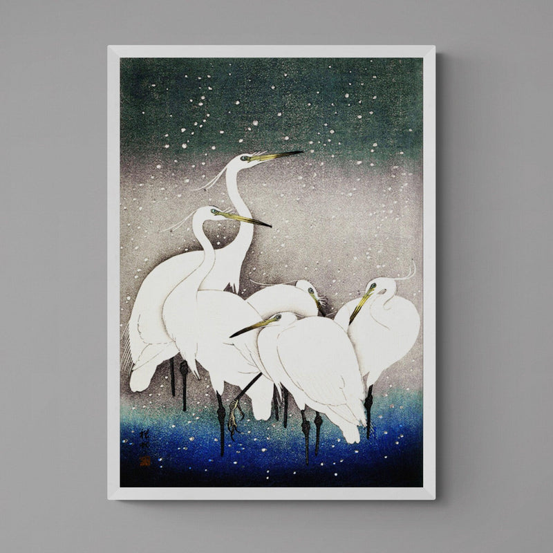 Egrets Japanese Crane Bird Illustration Wall Art Print Poster - Ink North 