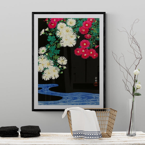 Floral Abstract Stream Japanese Wall Art Print Poster - Ink North 