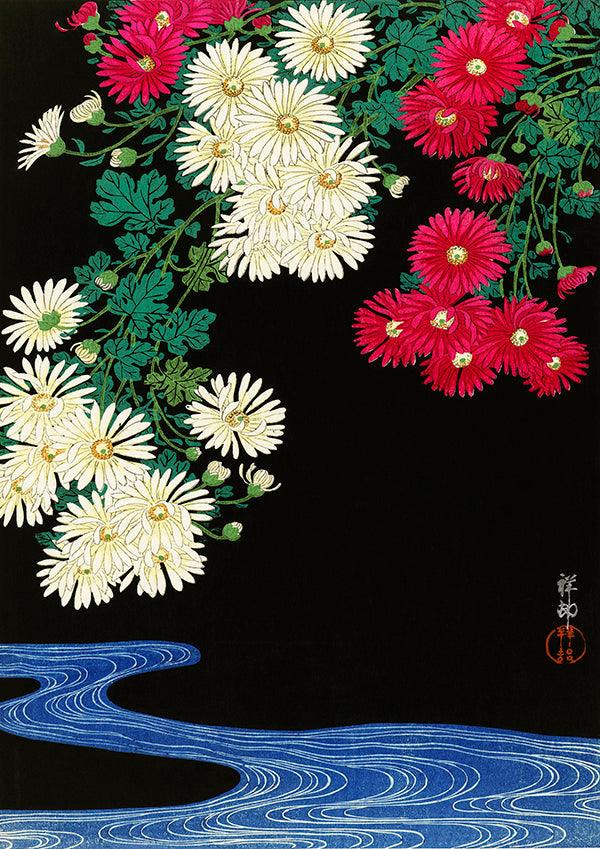 Floral Abstract Stream Japanese Wall Art Print Poster - Ink North 