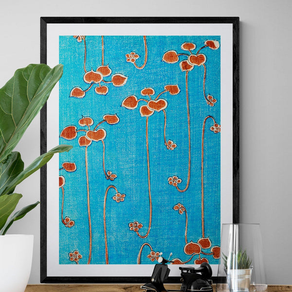 Floral Blossom Blue Japanese Wall Art Print Poster - Ink North 