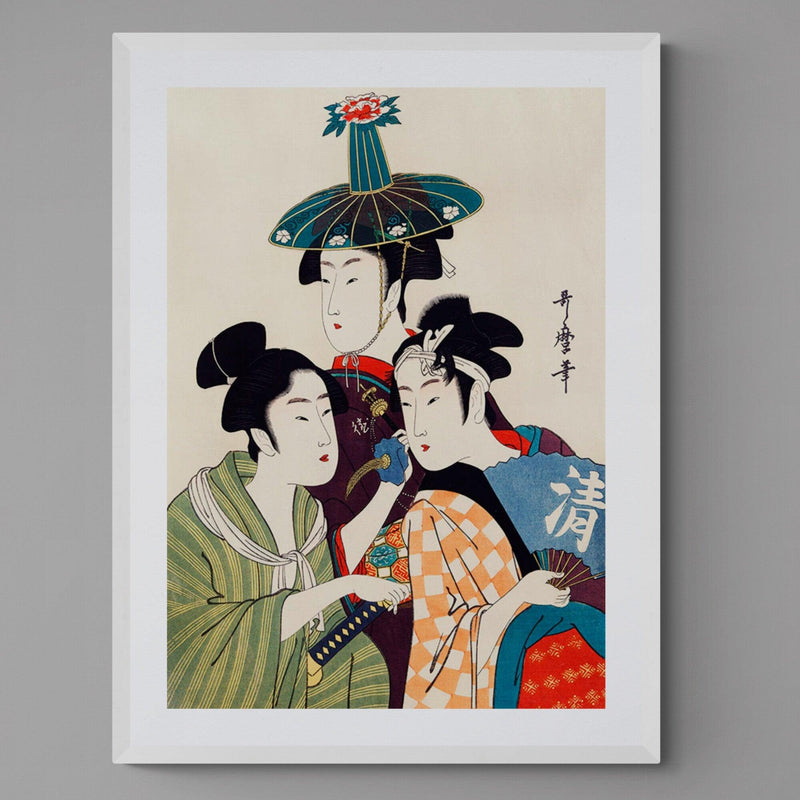 Geisha Women Traditional Antique Illustration Japanese Wall Art Print - Ink North 