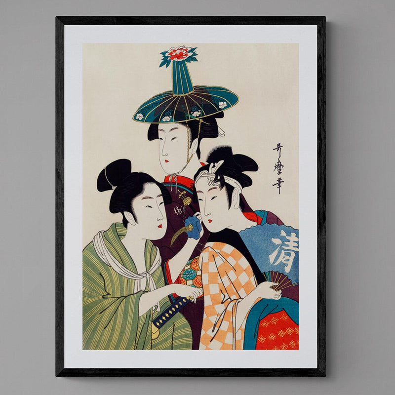 Geisha Women Traditional Antique Illustration Japanese Wall Art Print - Ink North 