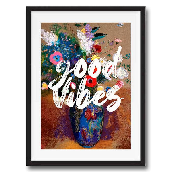 Good Vibes Floral Motivational Quote Poster Wall Art Print - Ink North 